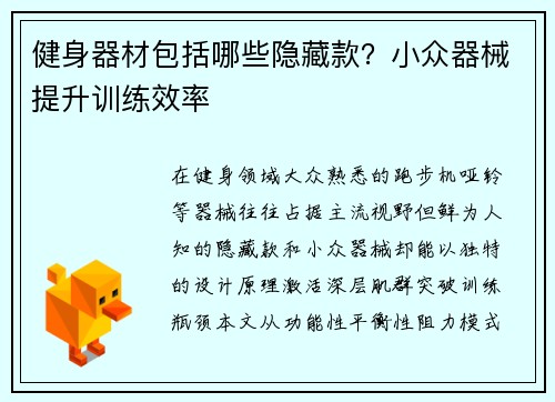 健身器材包括哪些隐藏款？小众器械提升训练效率
