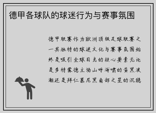 德甲各球队的球迷行为与赛事氛围