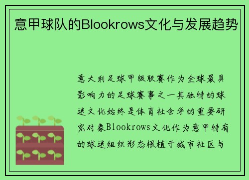 意甲球队的Blookrows文化与发展趋势